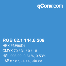 カラーコード: RGB 62.1 144.8 209 | qconv.com