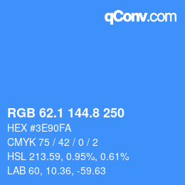 Color code: RGB 62.1 144.8 250 | qconv.com