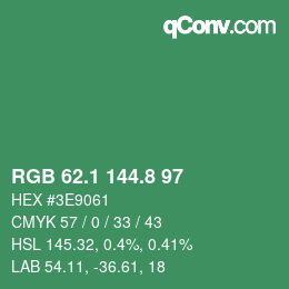 カラーコード: RGB 62.1 144.8 97 | qconv.com