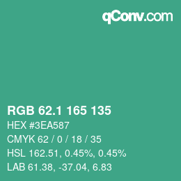 カラーコード: RGB 62.1 165 135 | qconv.com