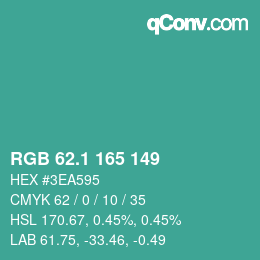 カラーコード: RGB 62.1 165 149 | qconv.com