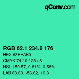 カラーコード: RGB 62.1 234.8 176 | qconv.com