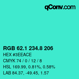 カラーコード: RGB 62.1 234.8 206 | qconv.com