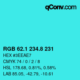カラーコード: RGB 62.1 234.8 231 | qconv.com