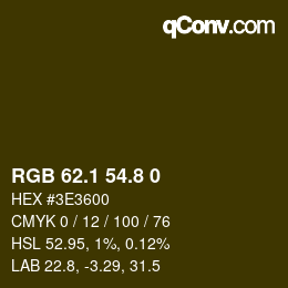 Color code: RGB 62.1 54.8 0 | qconv.com