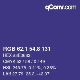 カラーコード: RGB 62.1 54.8 131 | qconv.com