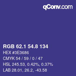 カラーコード: RGB 62.1 54.8 134 | qconv.com