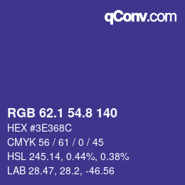 カラーコード: RGB 62.1 54.8 140 | qconv.com