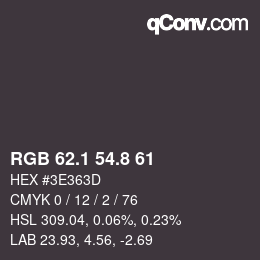 Color code: RGB 62.1 54.8 61 | qconv.com