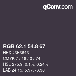 Color code: RGB 62.1 54.8 67 | qconv.com