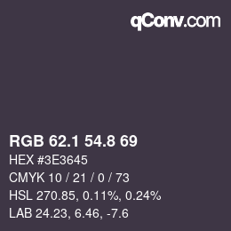 Código de color: RGB 62.1 54.8 69 | qconv.com