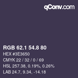Color code: RGB 62.1 54.8 80 | qconv.com