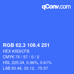 カラーコード: RGB 62.3 108.4 251 | qconv.com