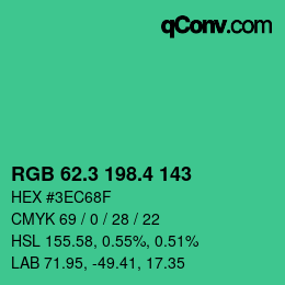 カラーコード: RGB 62.3 198.4 143 | qconv.com