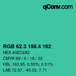 カラーコード: RGB 62.3 198.4 162 | qconv.com