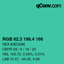 カラーコード: RGB 62.3 198.4 166 | qconv.com