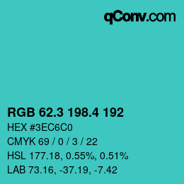 カラーコード: RGB 62.3 198.4 192 | qconv.com