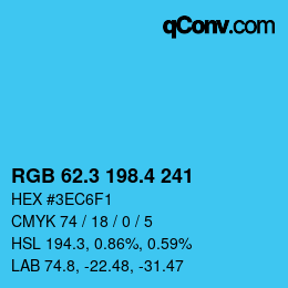 カラーコード: RGB 62.3 198.4 241 | qconv.com