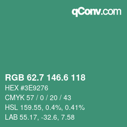 カラーコード: RGB 62.7 146.6 118 | qconv.com