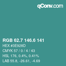 カラーコード: RGB 62.7 146.6 141 | qconv.com
