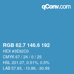 カラーコード: RGB 62.7 146.6 192 | qconv.com