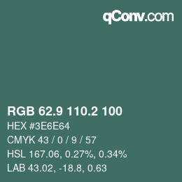 カラーコード: RGB 62.9 110.2 100 | qconv.com