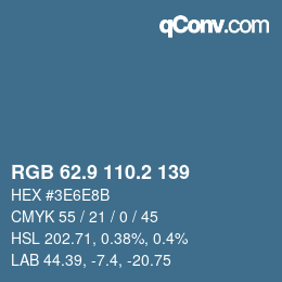 カラーコード: RGB 62.9 110.2 139 | qconv.com