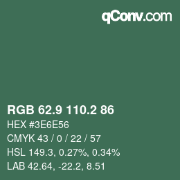 カラーコード: RGB 62.9 110.2 86 | qconv.com