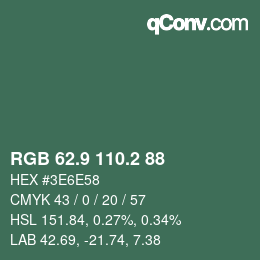 カラーコード: RGB 62.9 110.2 88 | qconv.com