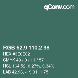 カラーコード: RGB 62.9 110.2 98 | qconv.com