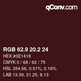 カラーコード: RGB 62.9 20.2 24 | qconv.com