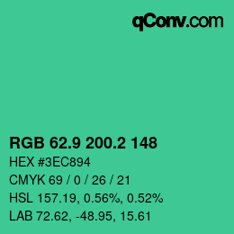 カラーコード: RGB 62.9 200.2 148 | qconv.com