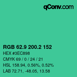 カラーコード: RGB 62.9 200.2 152 | qconv.com