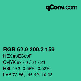 カラーコード: RGB 62.9 200.2 159 | qconv.com