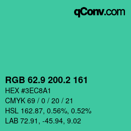 カラーコード: RGB 62.9 200.2 161 | qconv.com