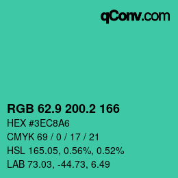 カラーコード: RGB 62.9 200.2 166 | qconv.com