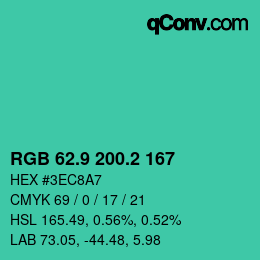 カラーコード: RGB 62.9 200.2 167 | qconv.com