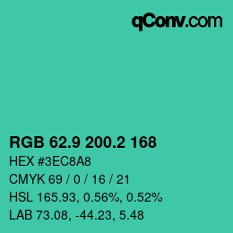 カラーコード: RGB 62.9 200.2 168 | qconv.com