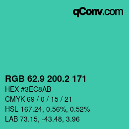 カラーコード: RGB 62.9 200.2 171 | qconv.com