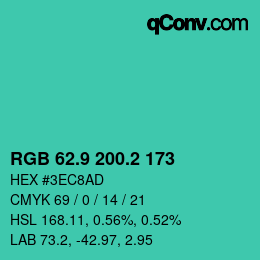 カラーコード: RGB 62.9 200.2 173 | qconv.com