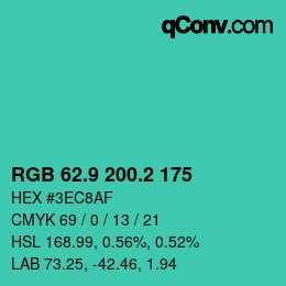 カラーコード: RGB 62.9 200.2 175 | qconv.com