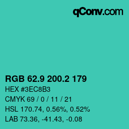 カラーコード: RGB 62.9 200.2 179 | qconv.com