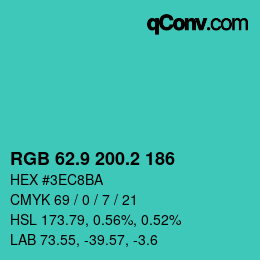 カラーコード: RGB 62.9 200.2 186 | qconv.com