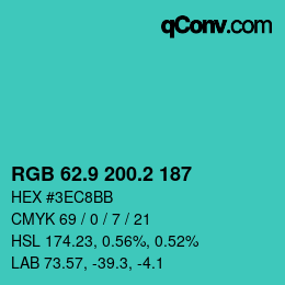カラーコード: RGB 62.9 200.2 187 | qconv.com