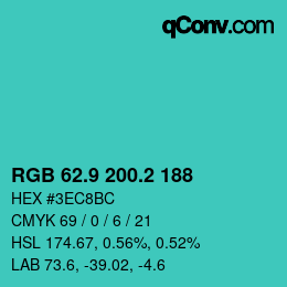 カラーコード: RGB 62.9 200.2 188 | qconv.com