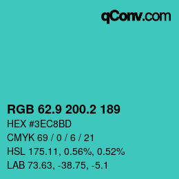 カラーコード: RGB 62.9 200.2 189 | qconv.com