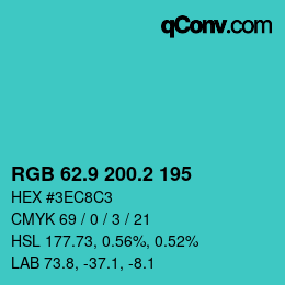 カラーコード: RGB 62.9 200.2 195 | qconv.com