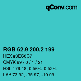 カラーコード: RGB 62.9 200.2 199 | qconv.com