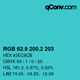 カラーコード: RGB 62.9 200.2 203 | qconv.com