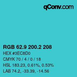 Color code: RGB 62.9 200.2 208 | qconv.com